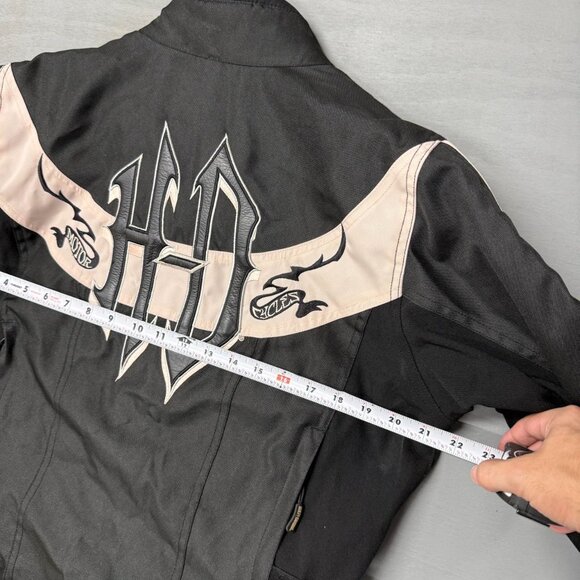 Harley Davidson Y2K Multi Pocket Pink and Black Zip Up Riding Jacket Women’s Lar - Picture 6 of 7
